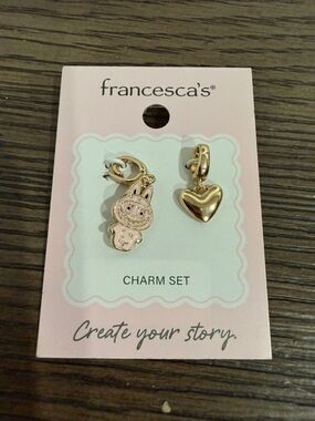 Francesca's Gold Heart & Bunny Charm Duo with Pink Details
